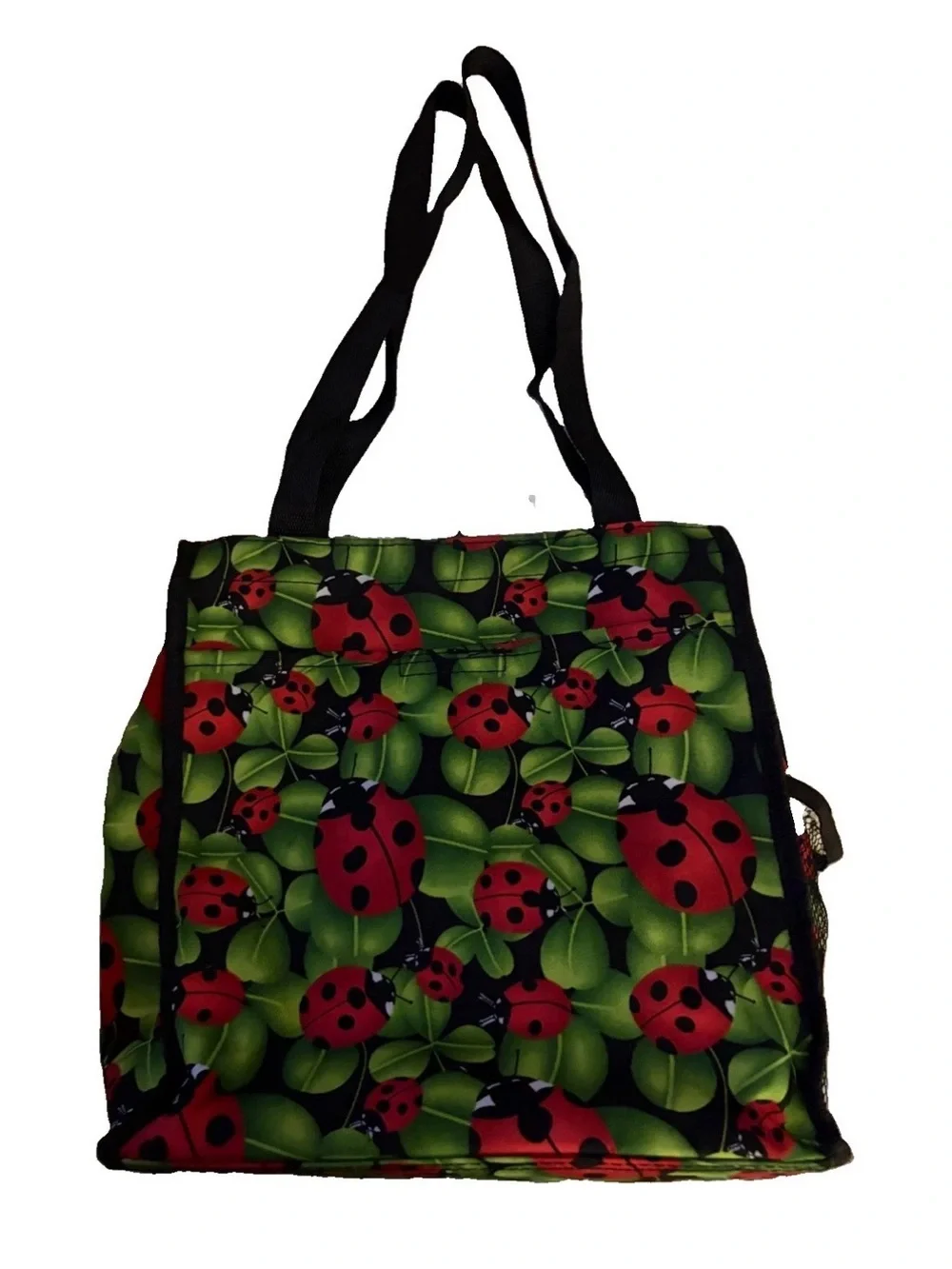 Ladybug Print Cosmetic Tote Bag in Red and Green